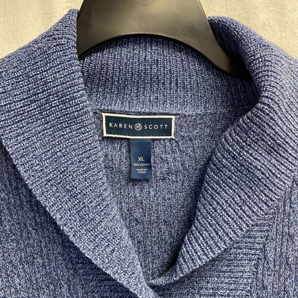 Karen Scott Knitted Braid Split Cowl Neck Long Sleeve Sweater Women XL Blue Used - Picture 10 of 16
